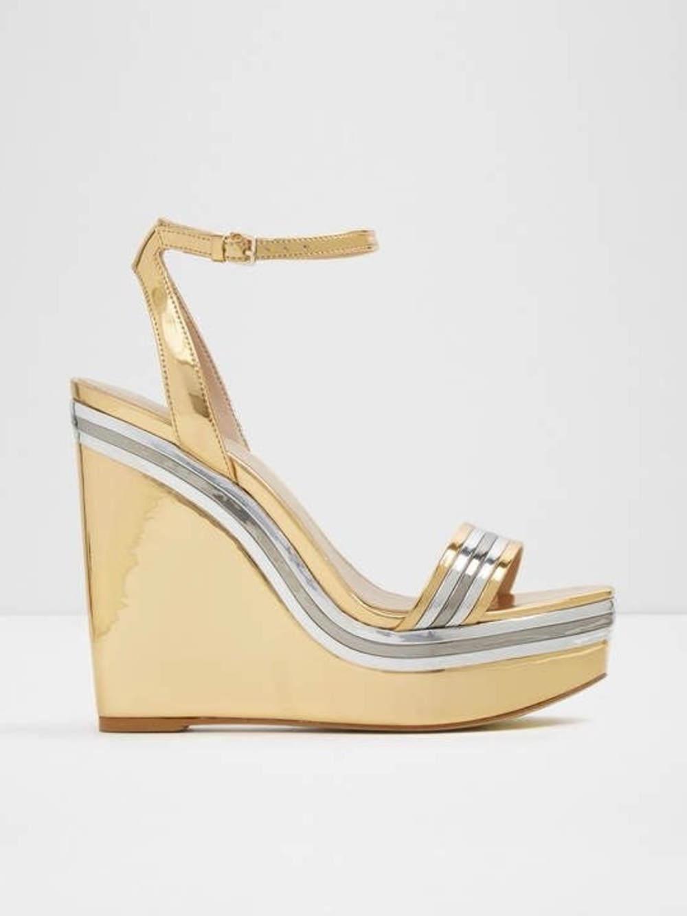 ISO/LOOKING FOR- Aldo Gold and Silver Metallic Platform Wedge Sandals